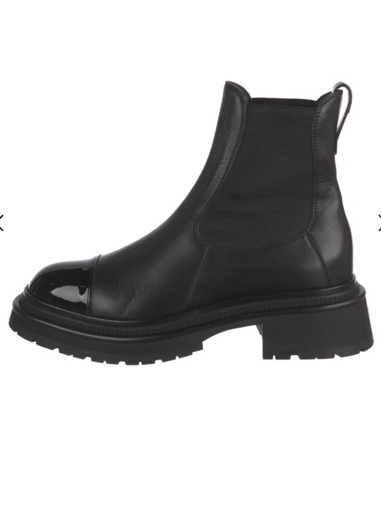 CHANEL Shoes - Chanel Black Leather Patent Cap Toe CC Back Ankle Chelsea Boots 39.5